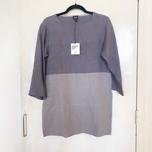 Eileen Fisher Remade Gray Patchwork Linen Tunic Blouse Top Limited Edition BNWT